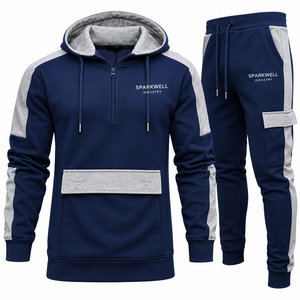 Conjunto deportivo azul marino para hombre, sudadera con capucha y pantalones jogger, conjunto informal de dos piezas. - Product Image 3