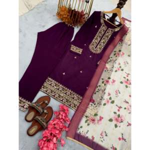 Ensemble haut et bas en soie pour femmes, avec dupatta, look de soirée - Product Image 1