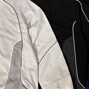 Men's White Color Blocking Windproof <b>Racer</b> <b>Jacket</b> Stand Collar Zipper Closure Sporty Style Polyester Shell Spring Wear - Product Image 4
