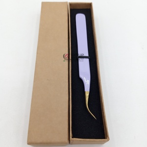 Pince à épiler en acier inoxydable de haute qualité, nouvelle, incurvée, avec revêtement en poudre violette et pointe dorée, pour extensions de cils, logo personnalisé, instrument de beauté - Product Image 1