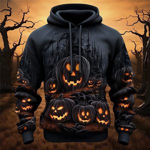 Sweat à capuche pour homme Halloween Citrouille et Arbre, imprimé par sublimation, coupe classique, décontracté, pour l'automne, 100% polyester, design tricoté - Product Image 4
