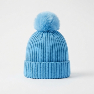 Accessoires de mode d'hiver OEM/ODM, bonnet en tricot côtelé épais et chaud avec pompon amovible - Product Image 3