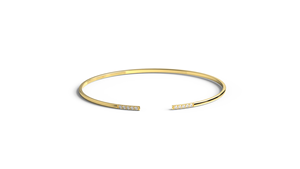 Bracelet jonc ouvert de luxe en or 18 carats et diamants, pavé de barres et de diamants taille ronde, flexible, en fil séparé, délicat, empilable, cadeau de bijoux - Product Image 1