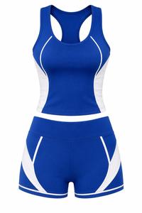 Women Plus Size 2-Piece Yoga Set Scoop Neck Racerback <b>Crop</b> <b>Top</b> High Waist Shorts Contrast Binding Seamless Spandex Quick Dry - Product Image 2
