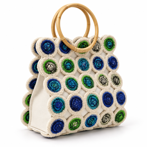 Sac fourre-tout personnalisable écologique pour femme, multicolore, avec poignées en canne, motif lettres, carré, pour l'été, vente en gros - Product Image 1