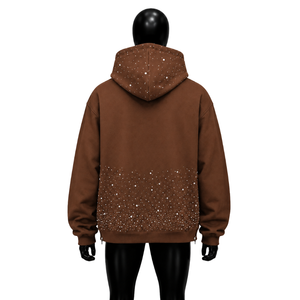 Sweat à capuche marron à strass, coupe oversize, style streetwear, fermeture éclair intégrale, personnalisé, mode décontractée, unisexe, pour l'hiver - Product Image 2