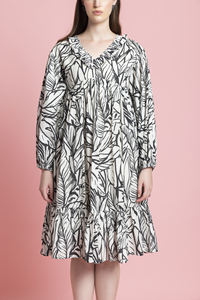 Vestido Maxi de Lujo con Estampado Abstracto, Cuello en V, Diseño Único, Mezcla de Algodón, para Vacaciones en la Playa - Product Image 6