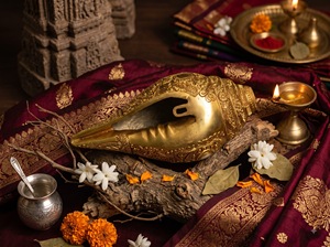 Handcrafted Brass Shankh Conch Shell Gold-Plated Religious Puja Wall Mount Traditional Design <b>Decor</b> for Temple and Home - Product Image 6