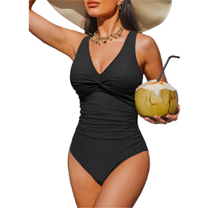 Traje de Baño de Una Pieza Personalizado OEM/ODM para Mujer, Cuello en V, Diseño Cruzado en la Parte Delantera, Control de Abdomen, Monokini Fruncido, Acolchado, Sexy, Ropa de Playa - Product Image 1