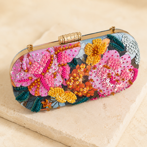 Pochette de Soirée Demi-Lune de Luxe pour Femme, Broderie Florale Zardozi, Ornements Perlés, en Polyester, 7 Pouces, pour Mariage - Product Image 3
