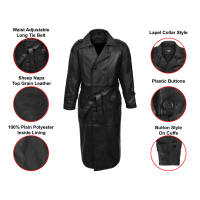 Manteau trench en cuir Napa pleine fleur véritable pour homme, classique, double boutonnage, avec ceinture, fabricant OEM en gros