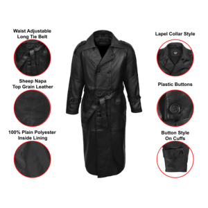 Abrigo de Cuero Napa de Primera Calidad para Hombre, Estilo Clásico Cruzado con Cinturón, Fabricante Mayorista OEM - Product Image 4