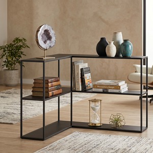 Estante de Almacenamiento de Esquina, Estantería Metálica Moderna en Forma de L, Estantería de Hierro Industrial Minimalista para Sala de Estar - Product Image 1