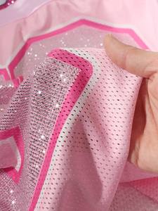 Camiseta de Fútbol Rosa con Pedrería para Mujer, Estilo Y2K, con Gráficos Brillantes y Número, Personalizable al por Mayor, Jersey de Fútbol Americano - Product Image 2