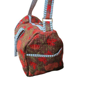 Bolso de hombro acolchado ecológico de algodón con estampado a mano, estilo boho, para compras, playa, otoño, con cremallera - Product Image 3