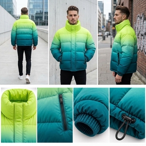 Unisex Gradient Color Puffer Jacket Winter <b>Coat</b> <b>Stand</b> Collar Zip Up Outdoor Streetwear Custom Private Label OEM ODM - Product Image 4