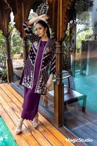 Elegant Designer Indian Clothes Party Wear Velvet Tunic <b>Shrug</b> Handwork Embroidered Sleeves Paired Roman Silk Pants Dress Suit - Product Image 4