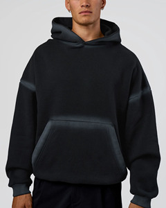 Sudadera con Capucha Negra Extra Grande de Primera Calidad. Nombres Alternativos: * Sudadera con Capucha de Lujo para Ropa Urbana * Sudadera con Capucha Esencial de Gran Gramaje * Sudadera con Capucha de Hombros Caídos - Product Image 2