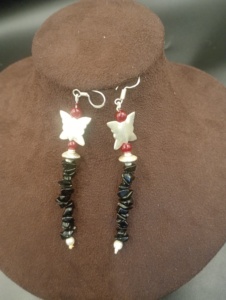 Amaira Jewels Butterfly Drop <b>Earrings</b> Gold Plated 925 Silver <b>Red</b> Beads Black Chips Freshwater Pearl Bohemia Style Women's - Product Image 3