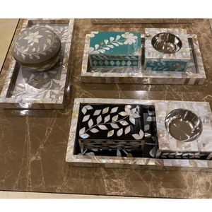 Ensemble de brûleur à bakhoor de luxe avec incrustation de nacre et plateau |   Porte-encens diffuseur d'arômes, décoration Ramadan Aïd, cadeau Émirats Arabes Unis Oman - Product Image 3