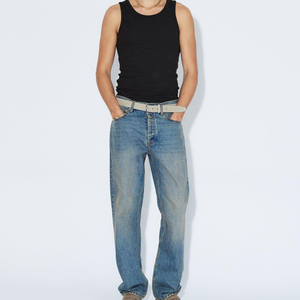 Jean Baggy en Denim Personnalisé pour Homme – Coupe Droite de Haute Qualité, Délavé, Décontracté, Confortable, Jambe Large, Coupe Ample, Pantalon Uni - Product Image 5