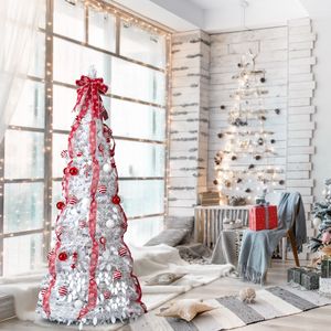 Albero di Natale Artificiale Pre-Illuminato da 1,8 Metri, Completamente Decorato con 100 Luci Calde Rosse per Casa o Ufficio - Product Image 4