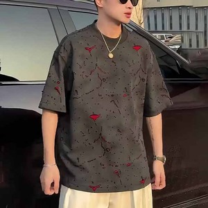 เสื้อยืดโอเวอร์ไซส์พิมพ์ลายสำหรับผู้ชาย แขนสั้น คอกลม สไตล์สตรีท ผ้าเจอร์ซีย์ถัก 100% ผ้าฝ้าย ระบายอากาศได้ดี น้ำหนัก 220 กรัม - Product Image 5