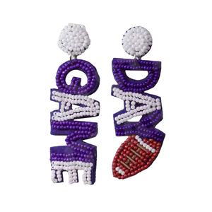 Boucles d'oreilles en perles de football pour femmes Patriotic Orange White Blue Color for Wedding or Memorial Day - Product Image 1