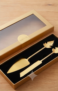 Gold Cake Knife And Server Set With Leaf Handles 2-Piece <b>Metal</b> Cake <b>Tools</b> For Wedding Use Events And Party Decorations - Product Image 4