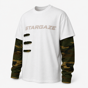 Camiseta de manga larga para hombre Stargaze, estilo urbano, cuello redondo, tejido de punto de algodón, camuflaje blanco, talla grande, precio al por mayor - Product Image 2