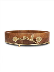 Bol de service moderne en bois avec poignée en laiton doré, plateau de service, support pour fruits secs et en-cas, décoration de table - Product Image 1