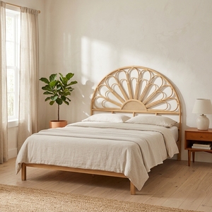 New Serena Modern Minimalist Boho <b>Rattan</b> Sunburst Headboard <b>Bed</b> <b>Frame</b> Wood Eco-Friendly Brown Custom Bedroom Upholstered <b>Beds</b> - Product Image 2