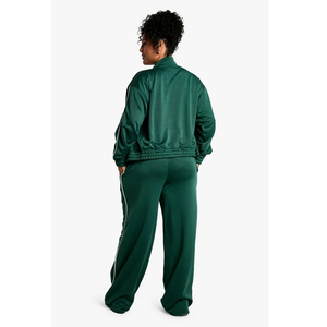 Conjunto Deportivo Verde para Mujer, Estilo Informal, de Felpa, Corte Holgado, con Franja Lateral, Transpirable, para Todas las Temporadas - Product Image 2
