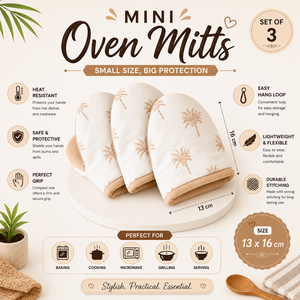 Mini Guantes para Horno |   Porta ollas de algodón resistentes al calor |   Guantes de Cocina con Estampado de <span class=keywords><strong>Palmeras</strong></span> para Hornear, Cocinar y Asar a la Parrilla |   Aro de Colgado Fácil de Usar - Product Image 5