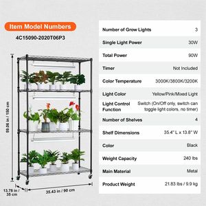 4-Tier 90W Full Spectrum Indoor <b>Plant</b> Stand with Grow <b>Light</b> 90W LED Shelf for Healthy <b>Plant</b> Growth - Product Image 4