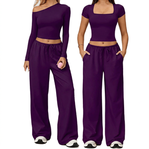 Ensemble de fitness deux pièces respirant et écologique pour femme, legging de yoga et de pilates côtelé sans couture en spandex/nylon, le plus vendu - Product Image 2