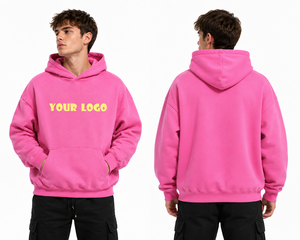 Sudadera con Capucha Unisex Rosa con Logotipo Personalizado, 100% Algodón Felpa, Estampado Frontal con Logotipo, Ropa Deportiva Informal para Invierno - Product Image 2