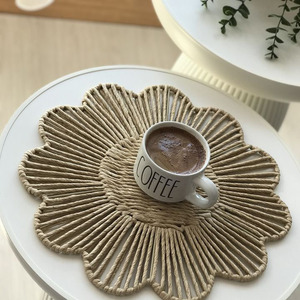 Handmade Floral Scalloped Rattan Placemat and Charger <b>Plates</b> From Vietnam Factory for Dining Table Set of <b>Mats</b> & Pads - Product Image 1
