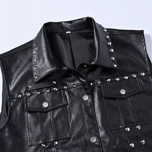 Nuevo Chaleco de Cuero PU para Hombre, Estilo Hip Hop, Negro, con Remaches Metálicos, Personalizado, al por Mayor, Chaqueta sin Mangas de Cuero Sintético - Product Image 3