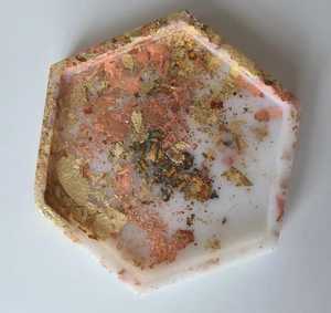 Handmade Hexagon Resin Trinket <b>Tray</b> with Copper and Gold Leaf Flakes Minimalist Jewelry Organizer White Marble <b>Vanity</b> Dish - Product Image 1