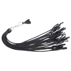 <b>Leather</b> <b>Flogger</b> With Braided Handle And Metal Chain Attachment Black Straps - Product Image 1