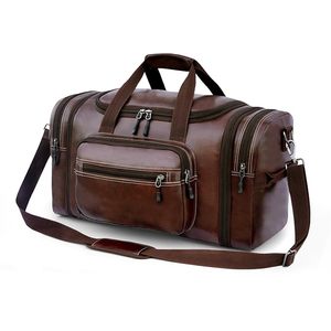 กระเป๋าเดินทางหนังแท้ Leather World Classic Durable Duffle Bag ขนาด 20-35 ลิตร สีน้ำตาล พร้อมซิปปิด ด้านในบุโพลีเอสเตอร์ - Product Image 2