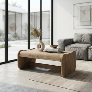 Mesa de centro Santorini de madera premium, minimalista, de madera maciza de teca, rectangular, para sala de estar, mesa baja, unidades para espacios reducidos - Product Image 5