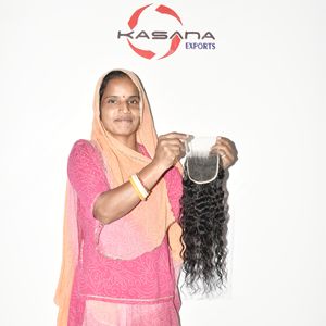 Extensiones de Cabello Humano Natural Ondulado Profundo 4x4 HD con Cierre, Color Natural, Fabricación India, Cutícula Alineada, Doble Trama a Máquina - Product Image 4