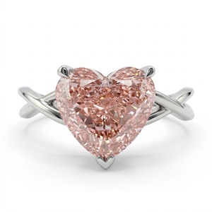 Anillo de compromiso con diamante cultivado en laboratorio de 3 quilates, forma de corazón rosa, certificado por IGI, oro blanco macizo de 18k, solitario con diseño cruzado y tallo dividido. - Product Image 1