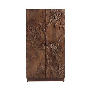 Luxury Handcrafted Solid Wood 2 Door <b>Wardrobe</b> Ornate Botanical Floral Carving Rich Finish - Product Image 5