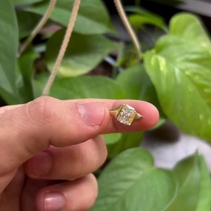 Elegant Radiant Cut Lab Grown Diamond Half Bezel <b>Set</b> <b>Ring</b> With 14K Yellow <b>Gold</b> with IGI Certified Diamond <b>Ring</b> for Women's - Product Image 4