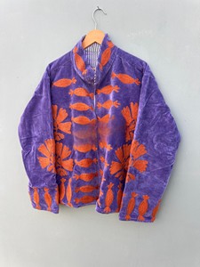 Premium Luxury Royal Purple Velvet <b>Jacket</b> for Women Floral and Geometric Patterns Stylish High Neck Collar Full Sleeve <b>Jacket</b> - Product Image 3