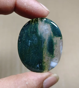Cabujón ovalado de ágata musgosa verde de alta calidad, facetado, piedra preciosa suelta para la fabricación de joyas. - Product Image 1
