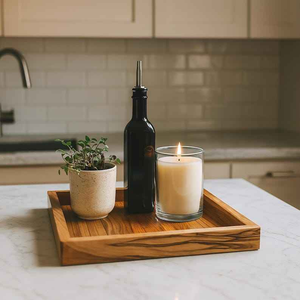 Premium Solid Olive Wood Serving Tray Handmade Square Wooden Food Serving Tray Decorative Coffee Tea Snack <b>Breakfast</b> Tray - Product Image 3